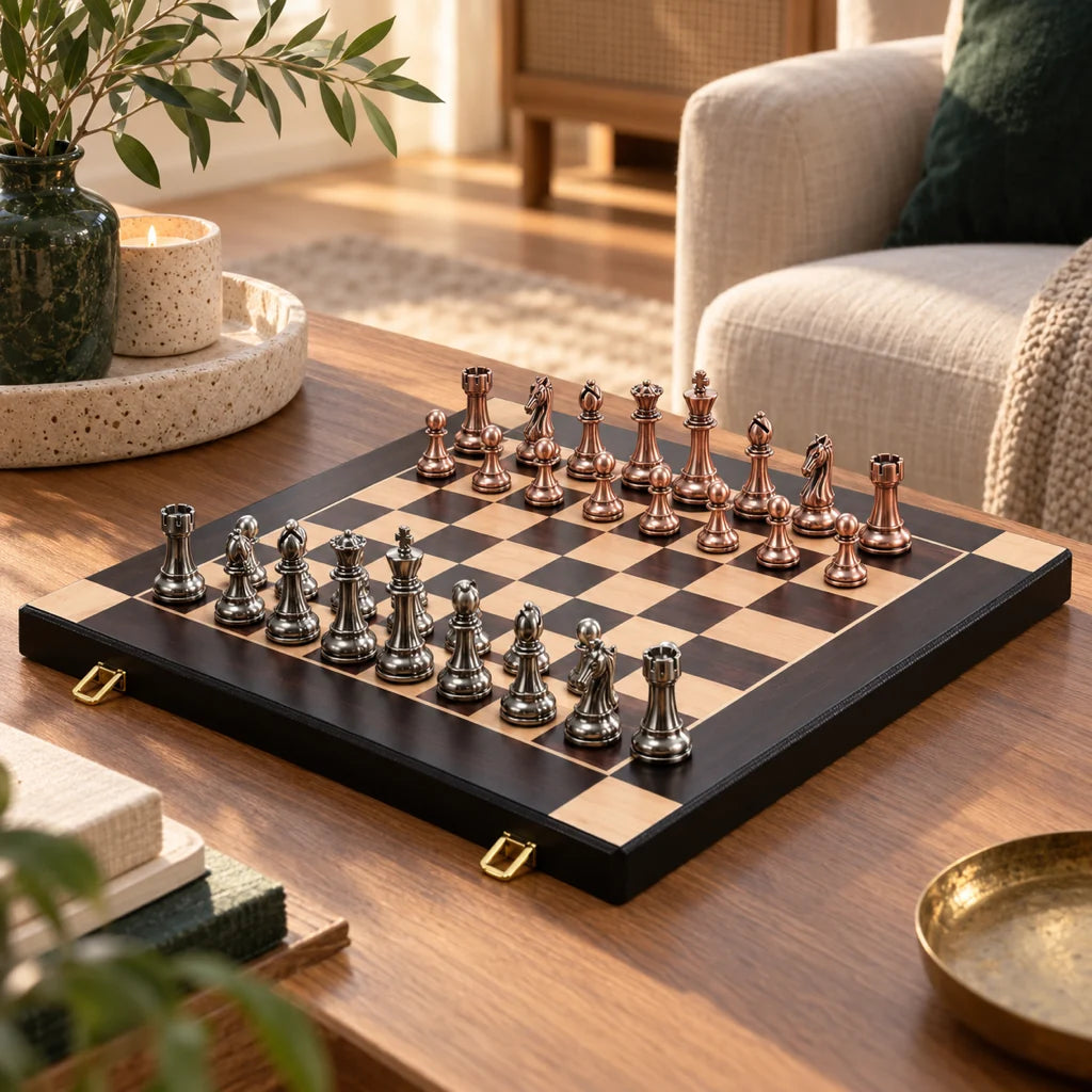Jeu d’échecs Le Rivoli — mis en scène dans un salon