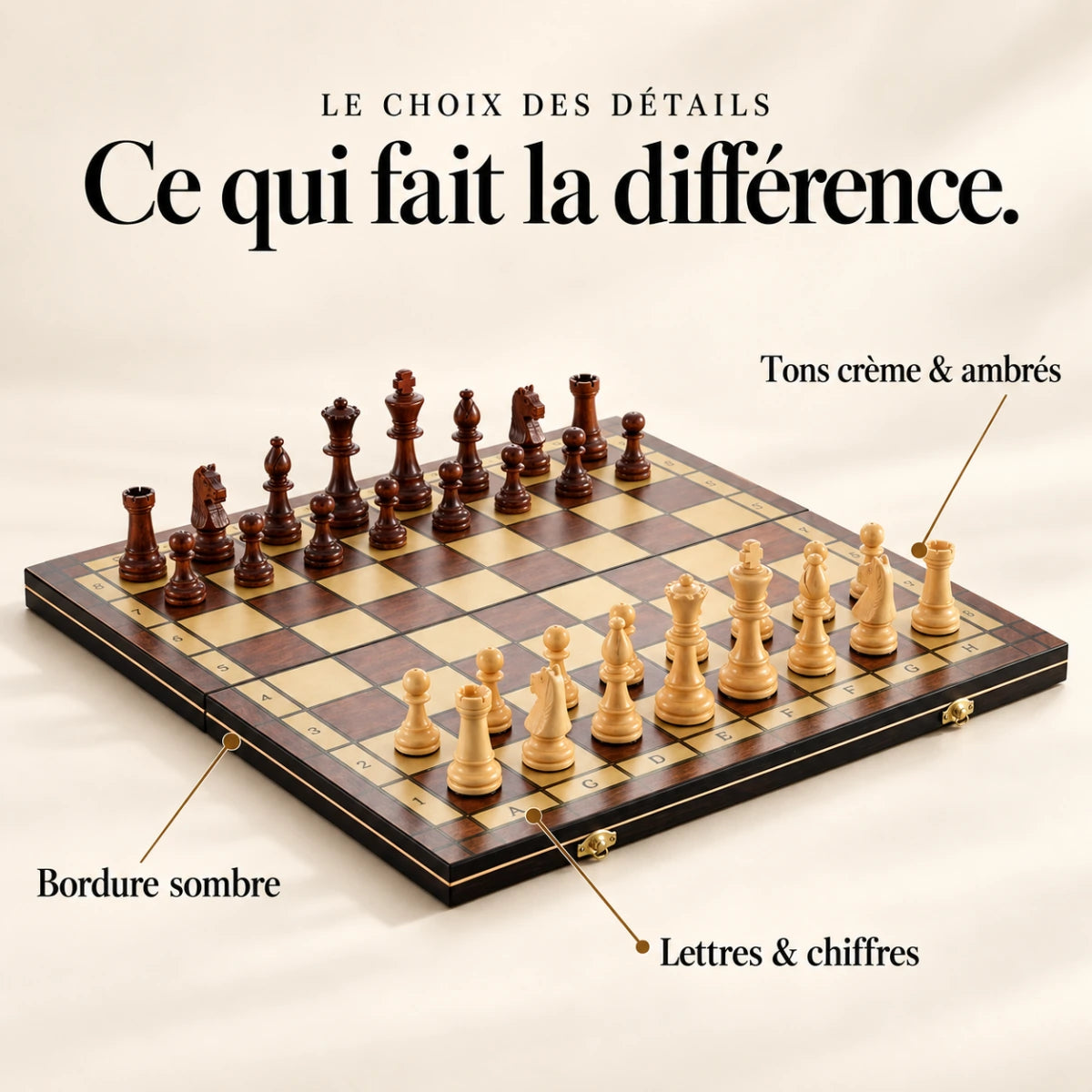 Ce qui fait la différence : Tons crème & ambrés, Bordure sombre, Lettres & chiffres.