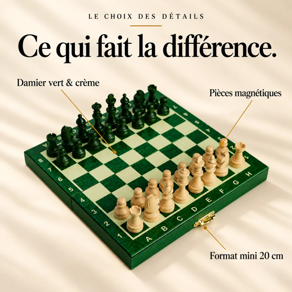 Ce qui fait la différence : Damier vert & crème, Pièces magnétiques, Format mini 20 cm.