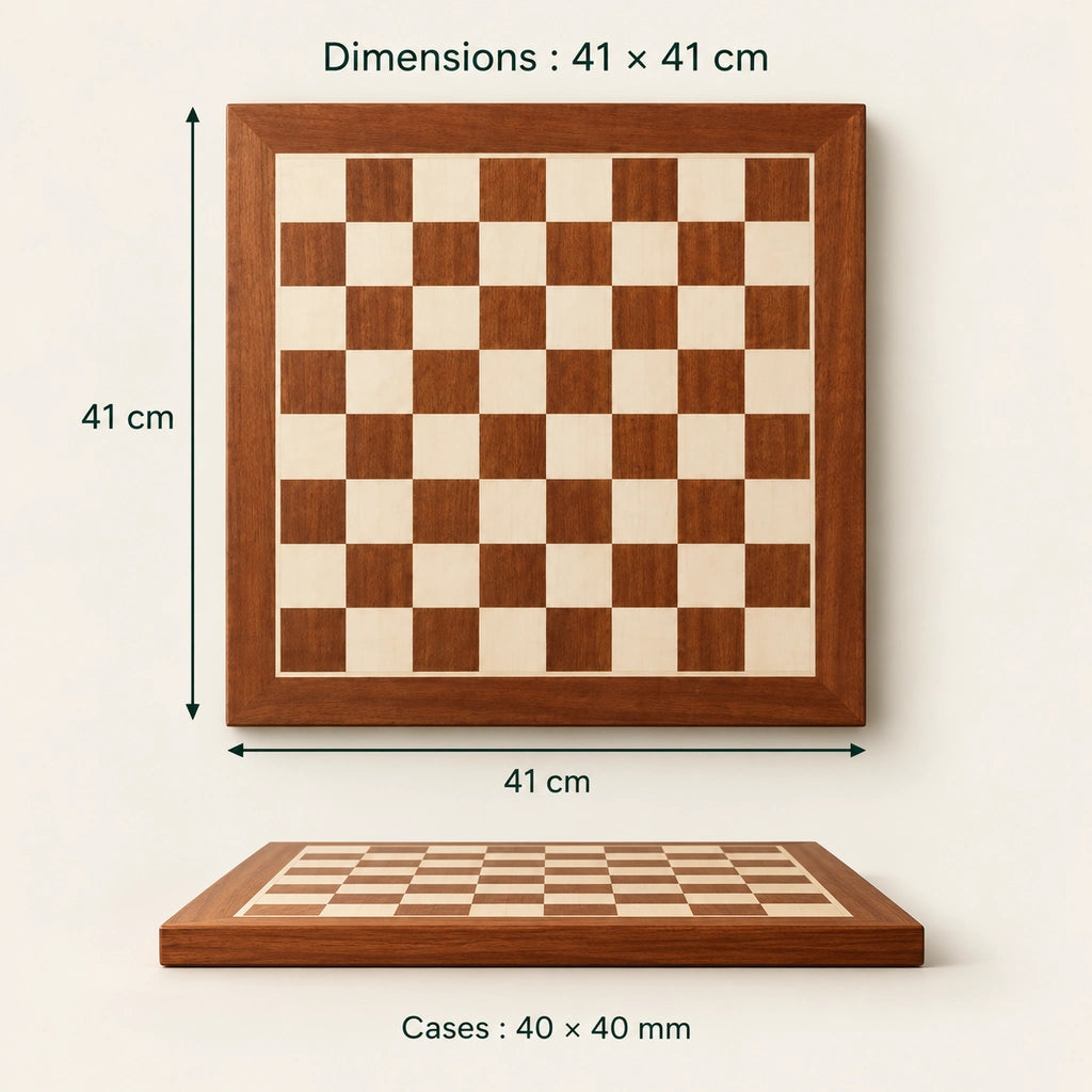 Échiquier seul n°4 acajou et sycomore — dimensions