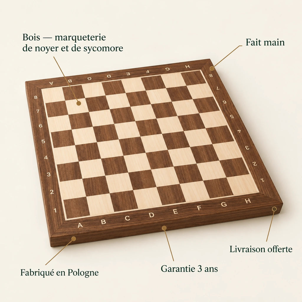 Échiquier seul n°4 noyer et sycomore — points clés