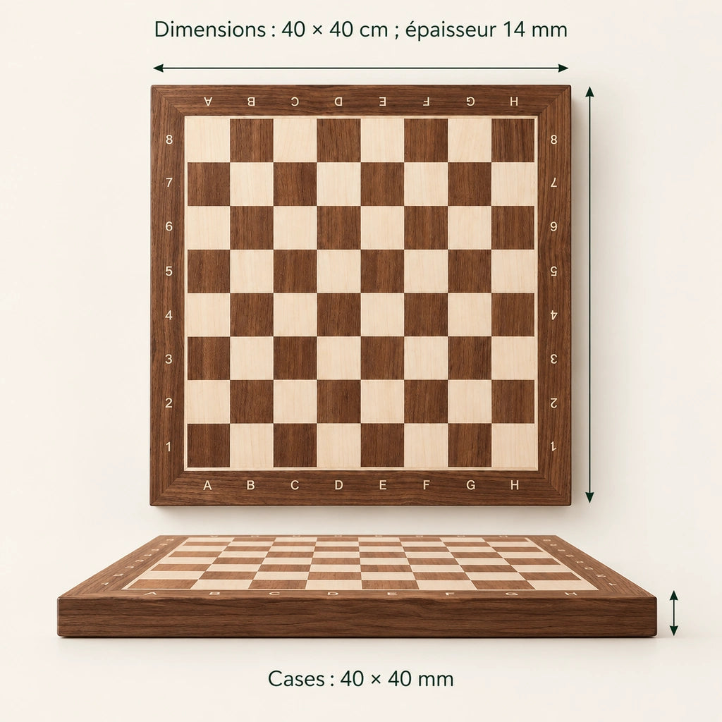 Échiquier seul n°4 noyer et sycomore — dimensions