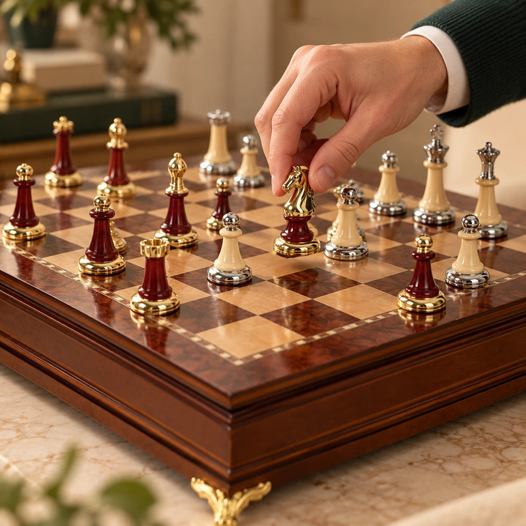 Jeu d’échecs L’Écrin — une main déplace une pièce