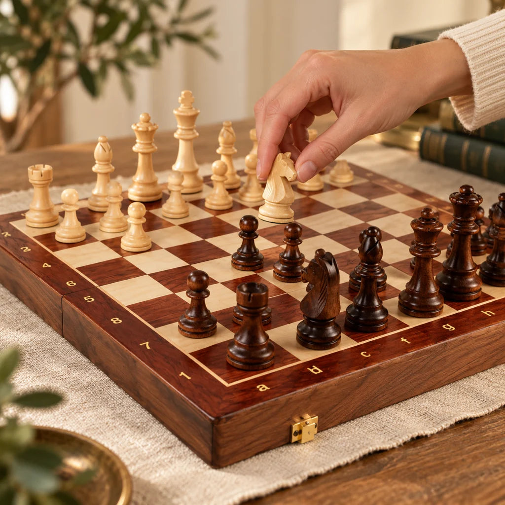 Jeu d’échecs L’Essentiel — une main déplace une pièce