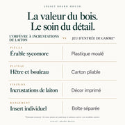 Jeu d’échecs L’Orfèvre à incrustations de laiton — roi 100 mm — tableau des matières et caractéristiques propres à ce modèle