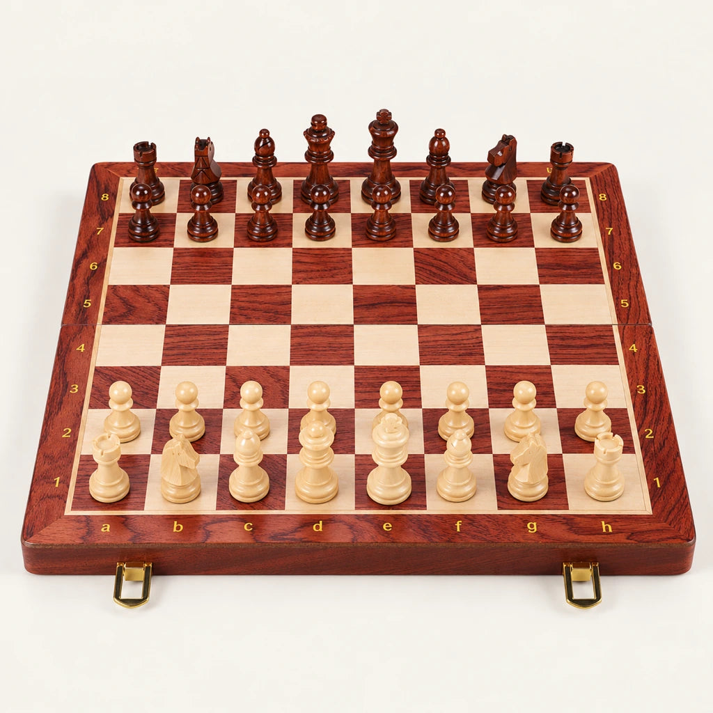 Jeu d’échecs Le Cercle — vue d’ensemble sur fond crème