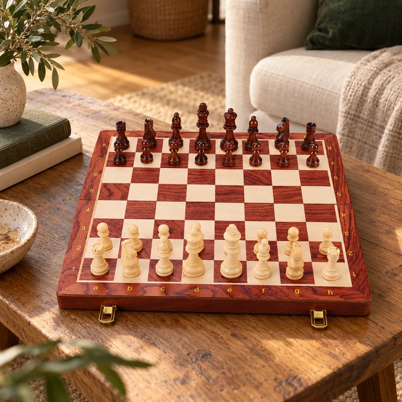Jeu d’échecs Le Cercle — mis en scène dans un salon