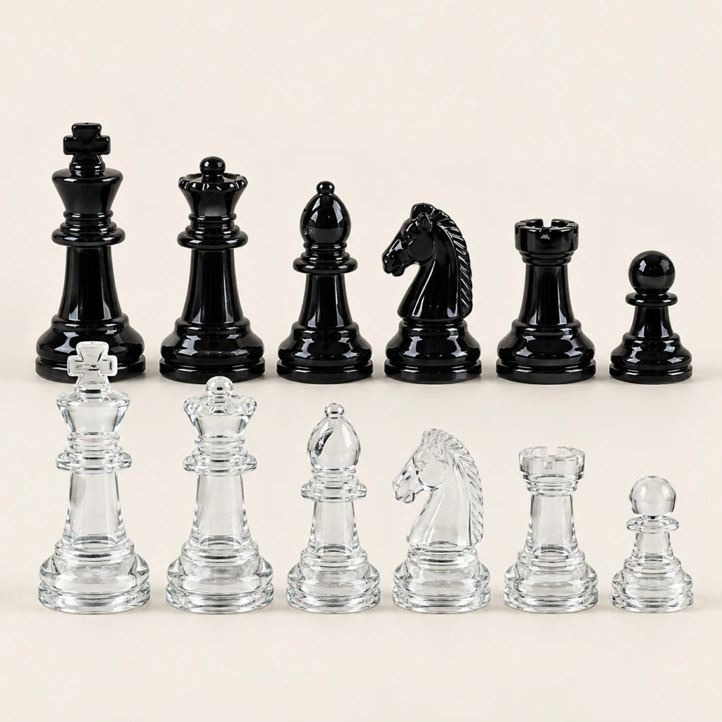 Jeu d’échecs Le Marais en verre — rangée des pièces