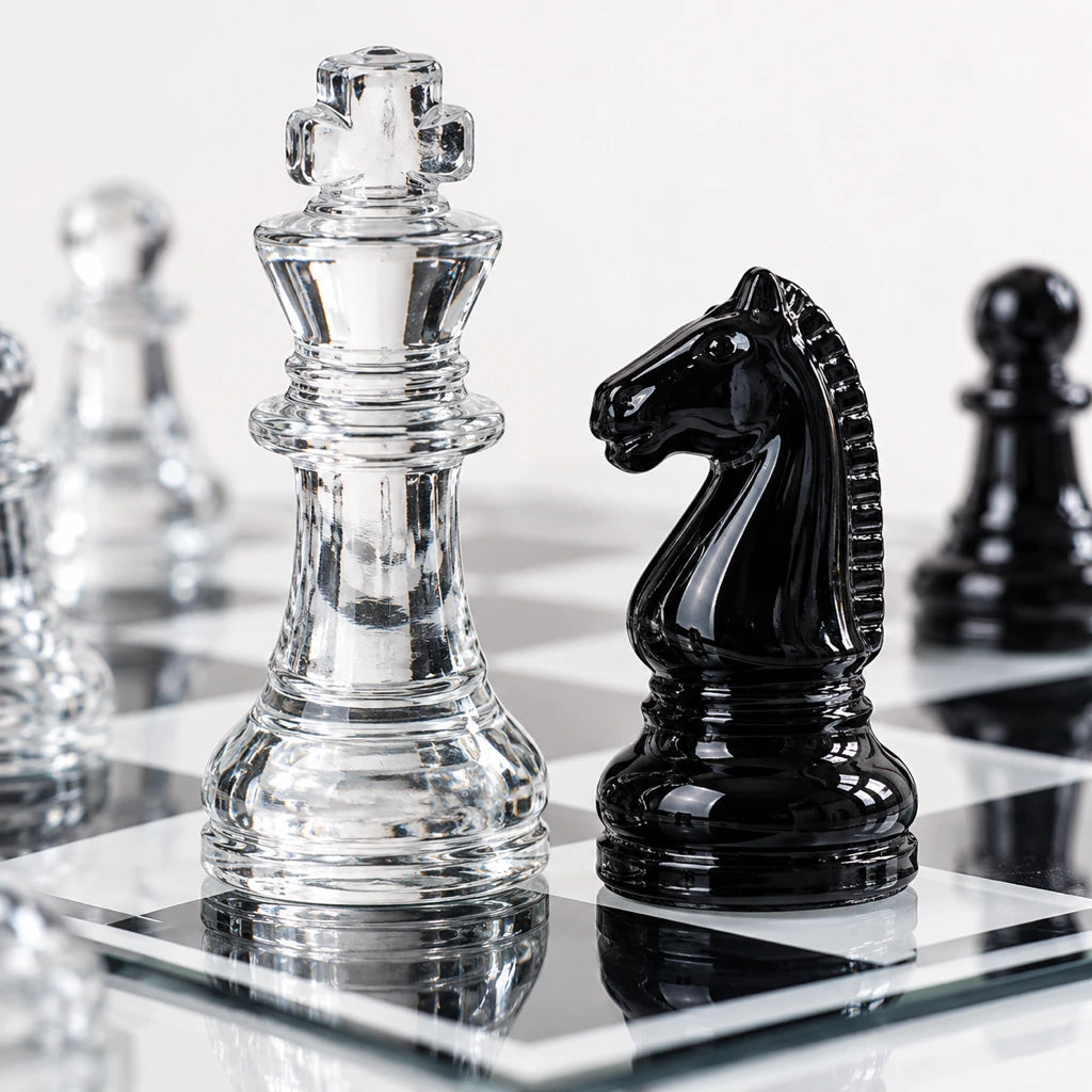 Jeu d’échecs Le Marais en verre — détail des pièces