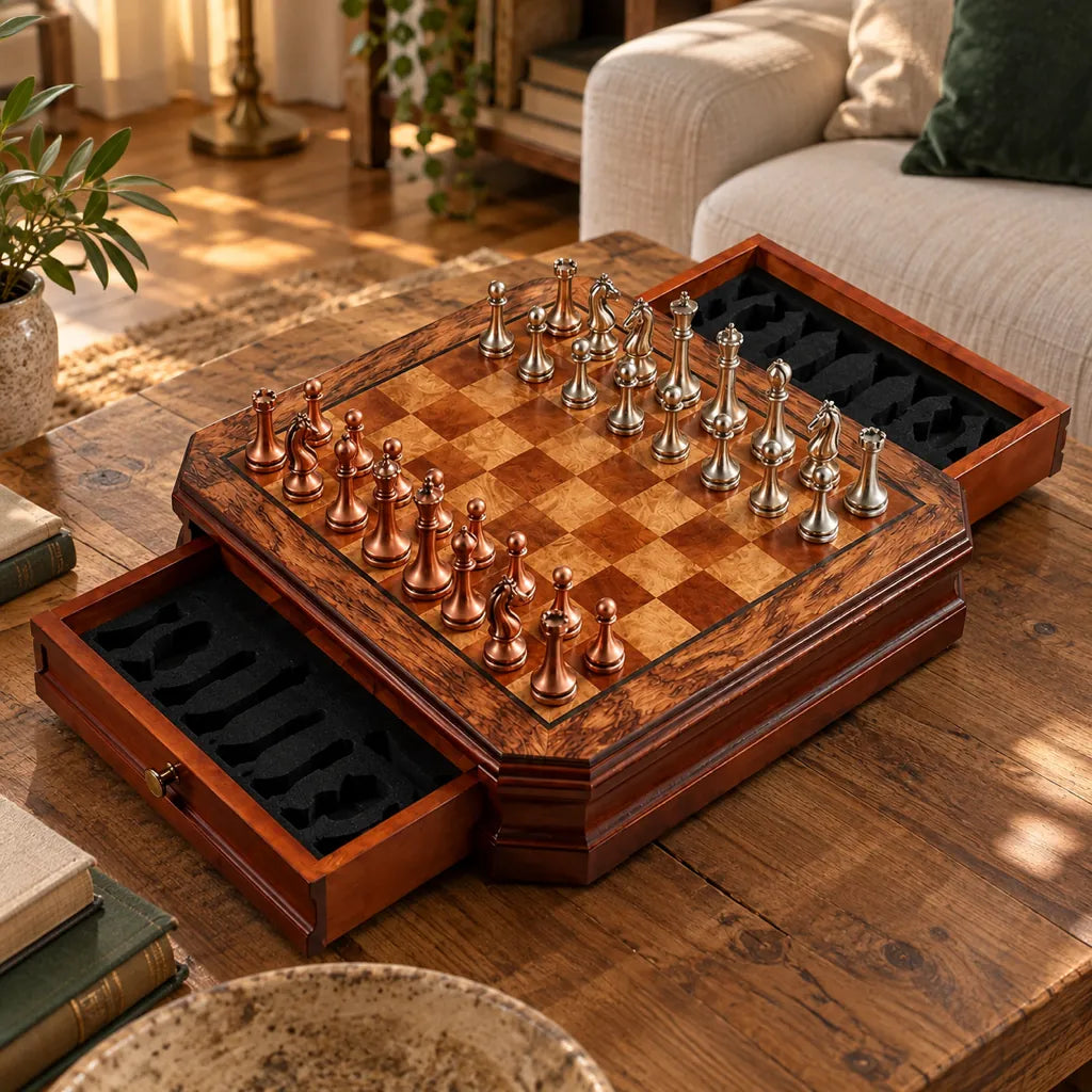 Jeu d’échecs Le Montparnasse — mis en scène dans un salon