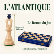 Jeu d’échecs L’Atlantique bleu en bois — dimensions vérifiées du modèle