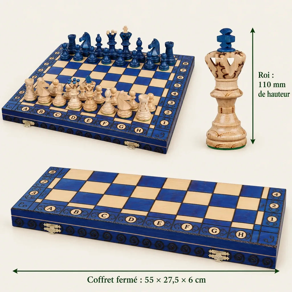 Le Diplomate — roi de 110 mm et coffret fermé de 55 × 27,5 × 6 cm