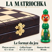Jeu d’échecs La Matriochka verte — dimensions vérifiées du modèle