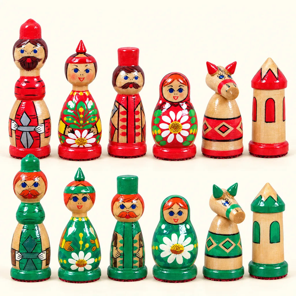 Jeu d’échecs La Matriochka — rangée des pièces