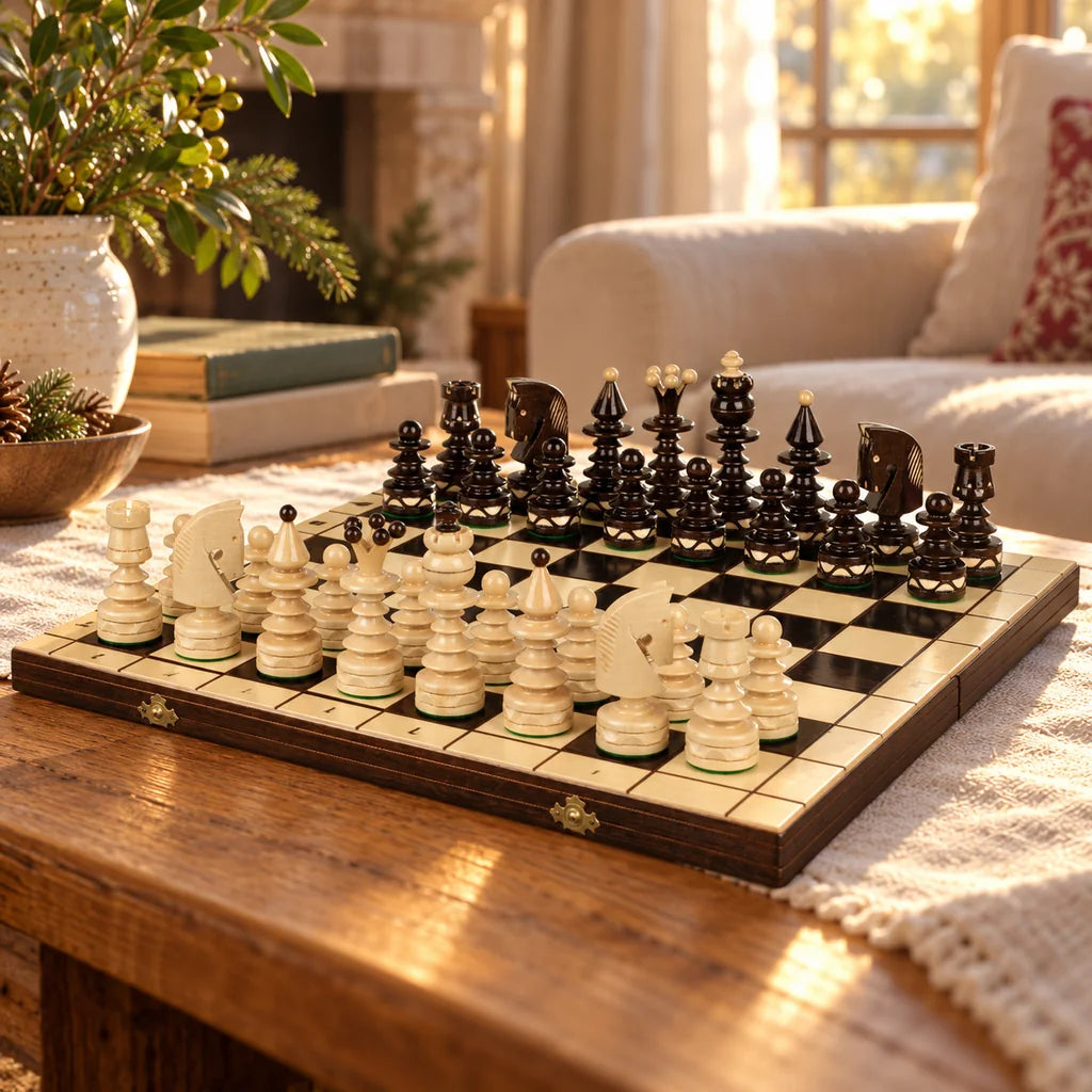 Jeu d’échecs Le Noël — mis en scène dans un salon