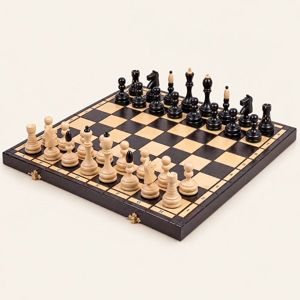 Jeu d’échecs Le Saint-Germain en bois — le jeu complet sur fond crème