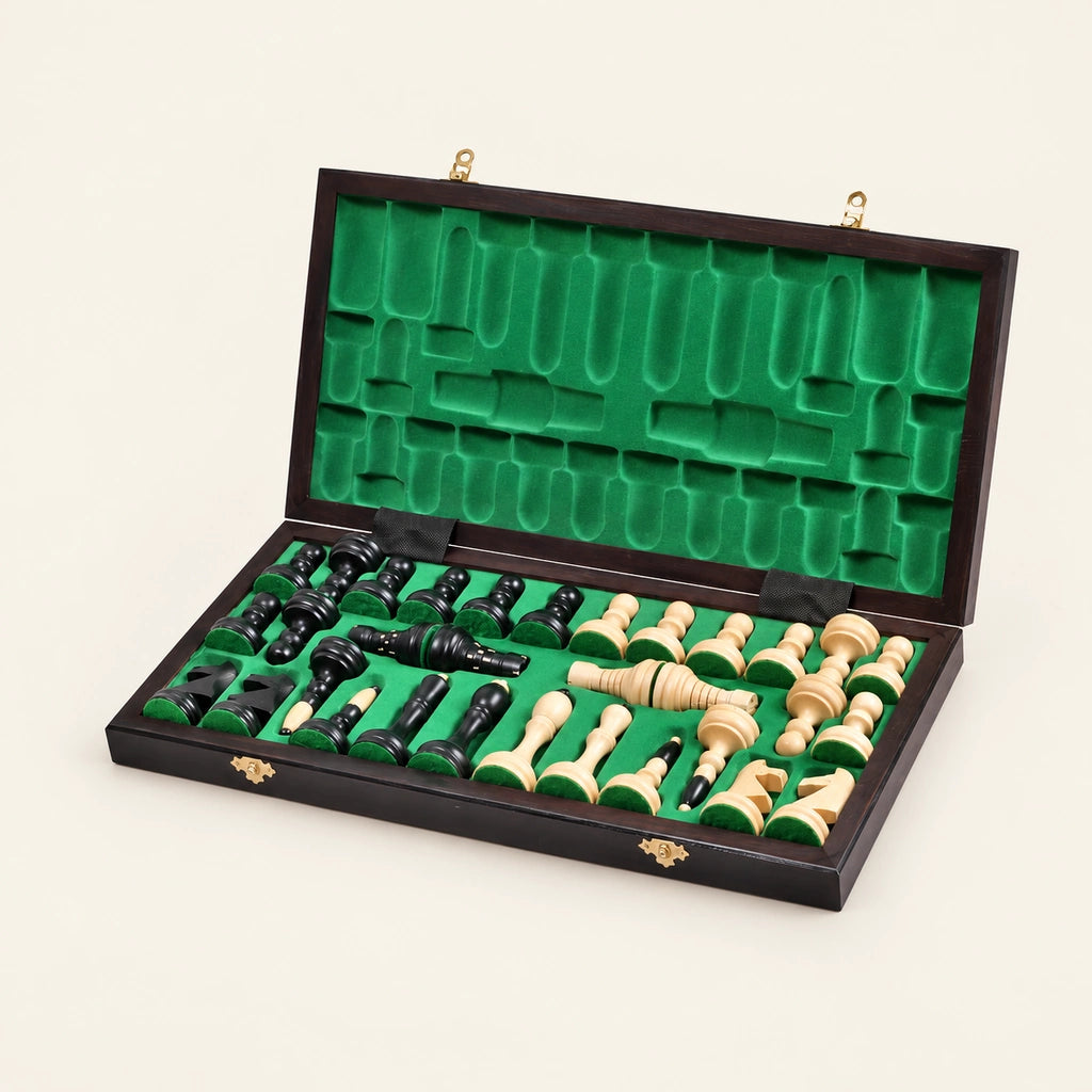 Jeu d’échecs Le Saint-Germain — coffret ouvert, pièces rangées