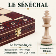 Jeu d’échecs Le Sénéchal en bois — dimensions vérifiées du modèle