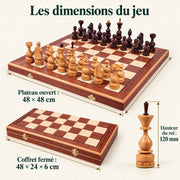 Jeu d’échecs Le Prélude marqueté — dimensions vérifiées du modèle
