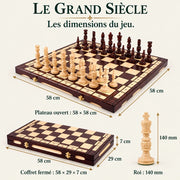 Jeu d’échecs Le Grand Siècle en bois — dimensions vérifiées du modèle