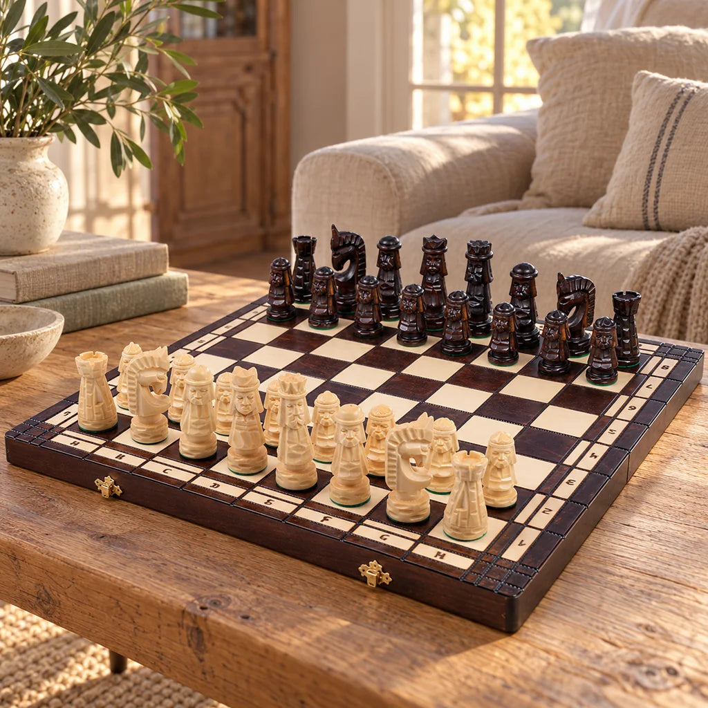 Jeu d’échecs Le Tatras — mis en scène dans un salon