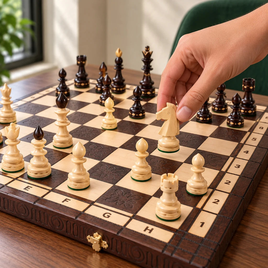 Jeu d’échecs Le Chambord — une main déplace une pièce