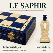 Jeu d’échecs Le Saphir en bois — dimensions vérifiées du modèle