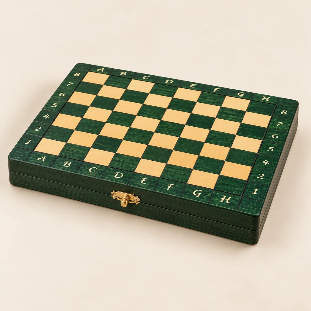 Jeu d’échecs Le Nomade vert — coffret fermé