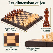 Jeu d’échecs Le Nomade ébène magnétique — dimensions vérifiées du modèle