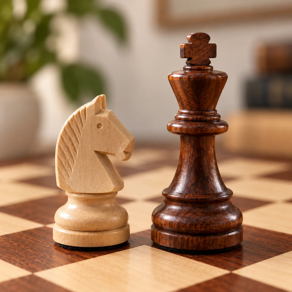 Jeu d’échecs Le Nomade marqueté — détail de la sculpture