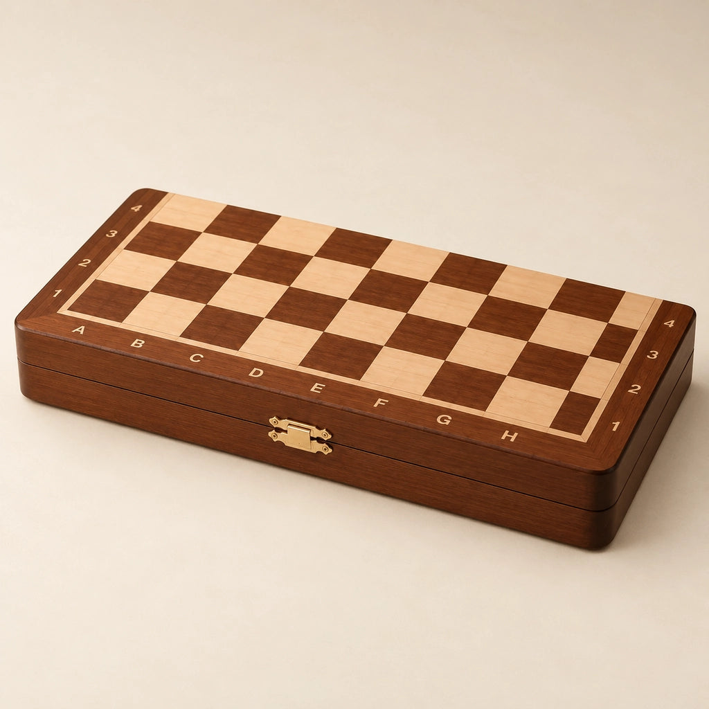 Jeu d’échecs Le Nomade marqueté — coffret fermé