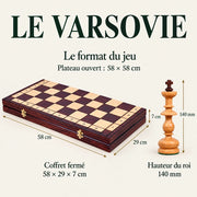 Jeu d’échecs Le Varsovie en merisier — dimensions vérifiées du modèle