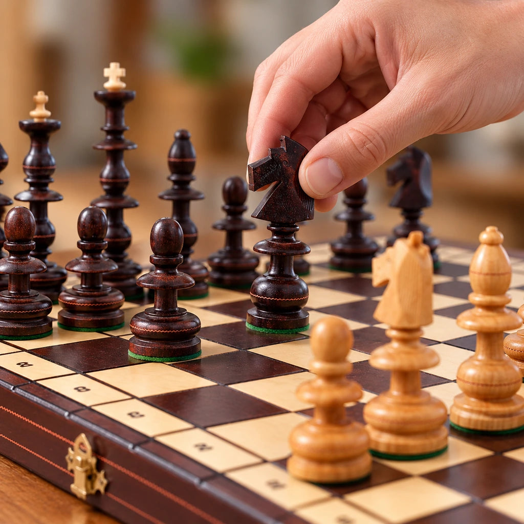 Jeu d’échecs Le Varsovie — une main déplace une pièce