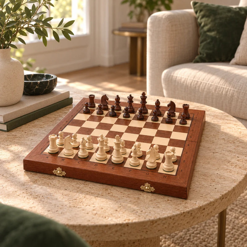 Jeu d’échecs Le Vendôme — mis en scène dans un salon