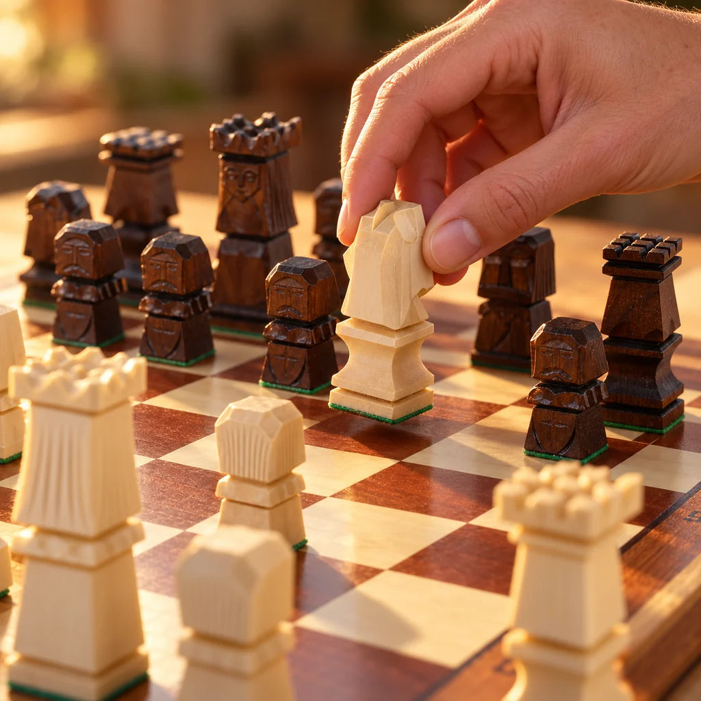 Jeu d’échecs Le Bastion — une main déplace une pièce