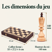 Jeu d’échecs L’Empereur en bois sculpté — dimensions vérifiées du modèle