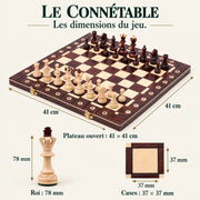 Jeu d’échecs Le Connétable en bois — dimensions vérifiées du modèle