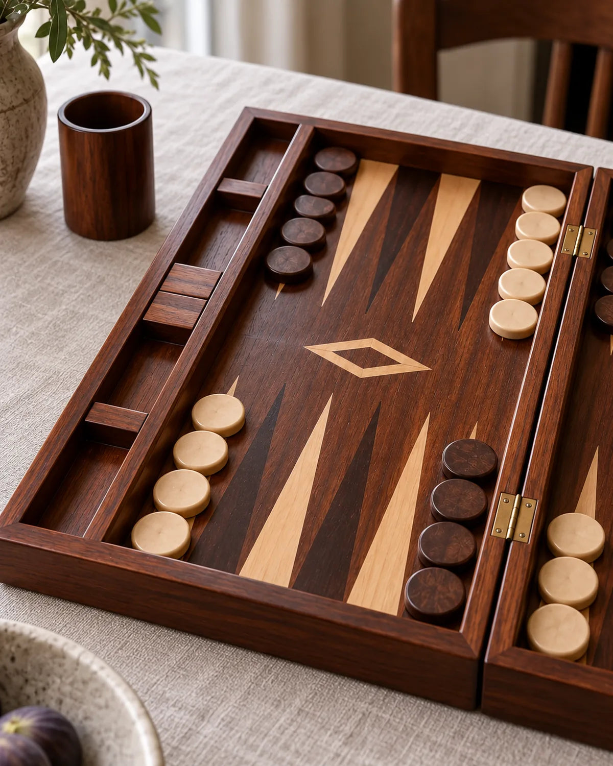 Backgammon Acajou — 04 rangement lateral