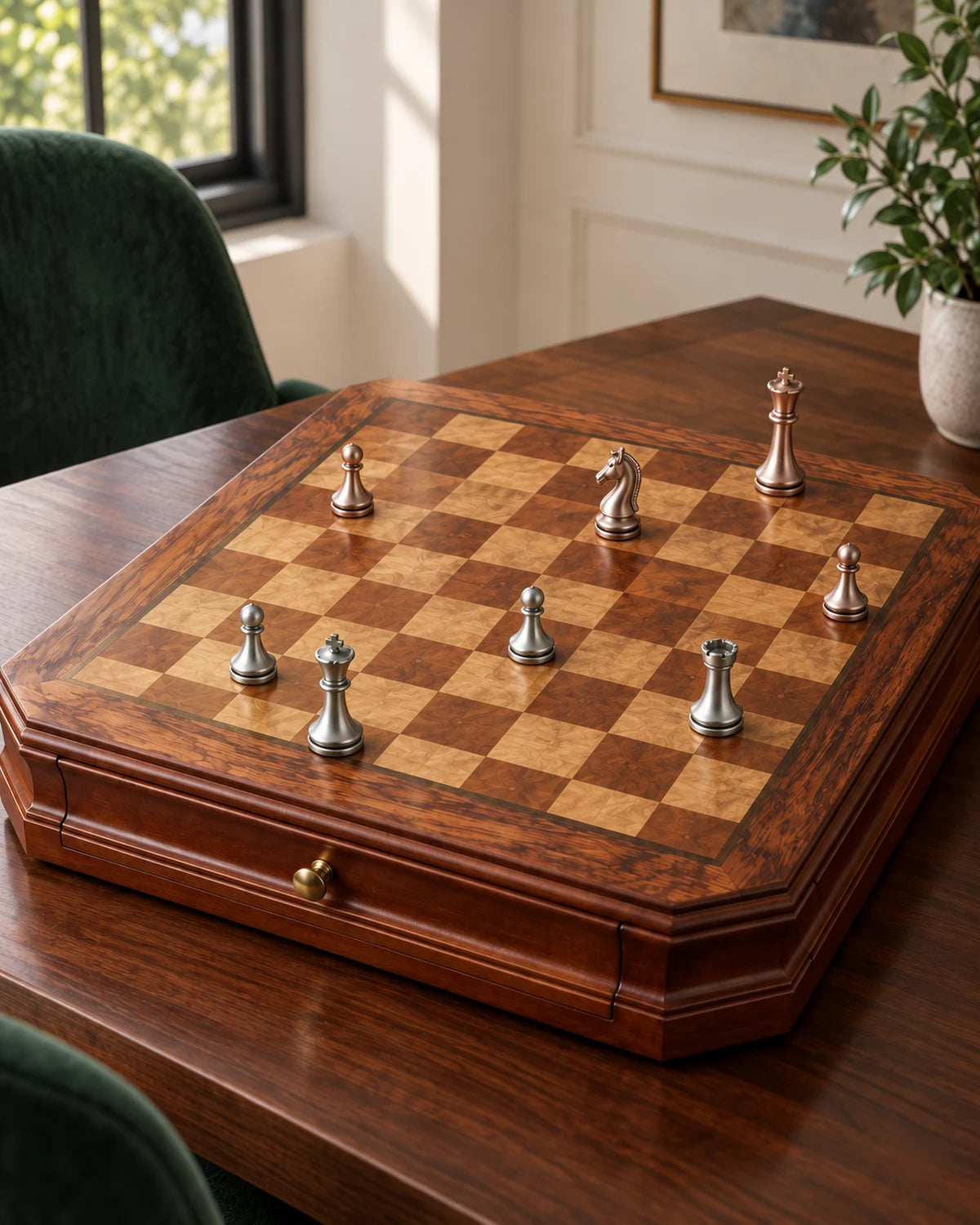 Jeu d’échecs aux finitions cuivrées et argentées — vue 2