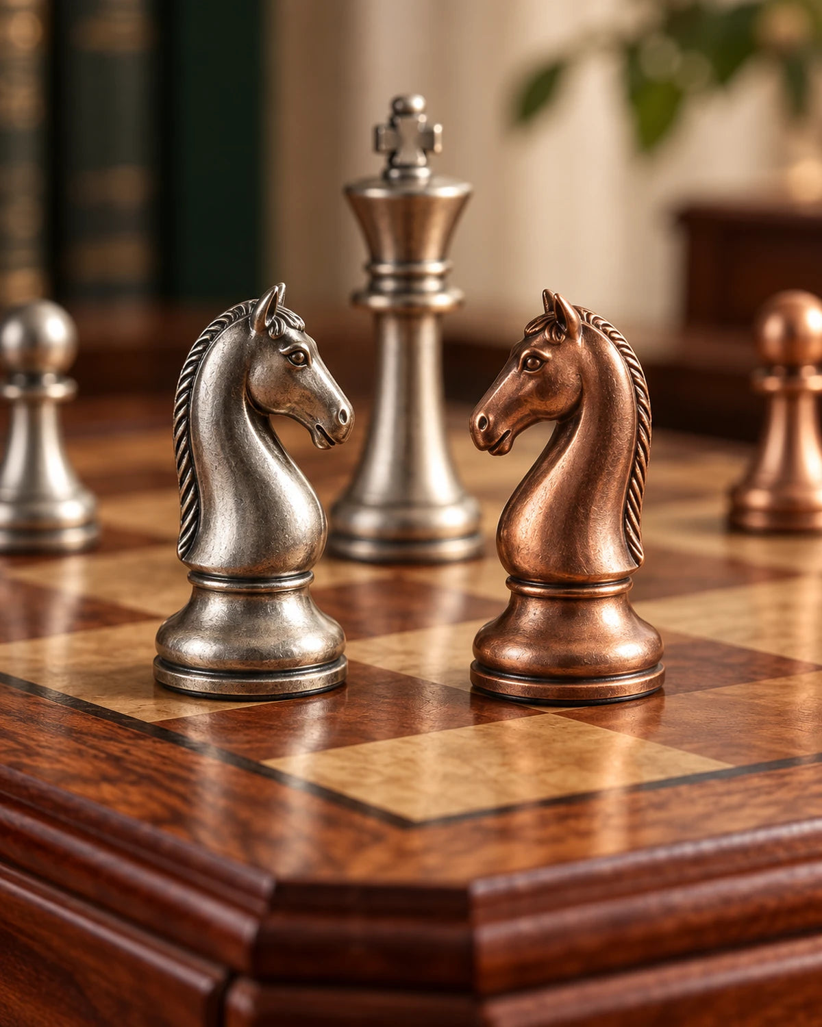 Jeu d’échecs aux finitions cuivrées et argentées — vue 3