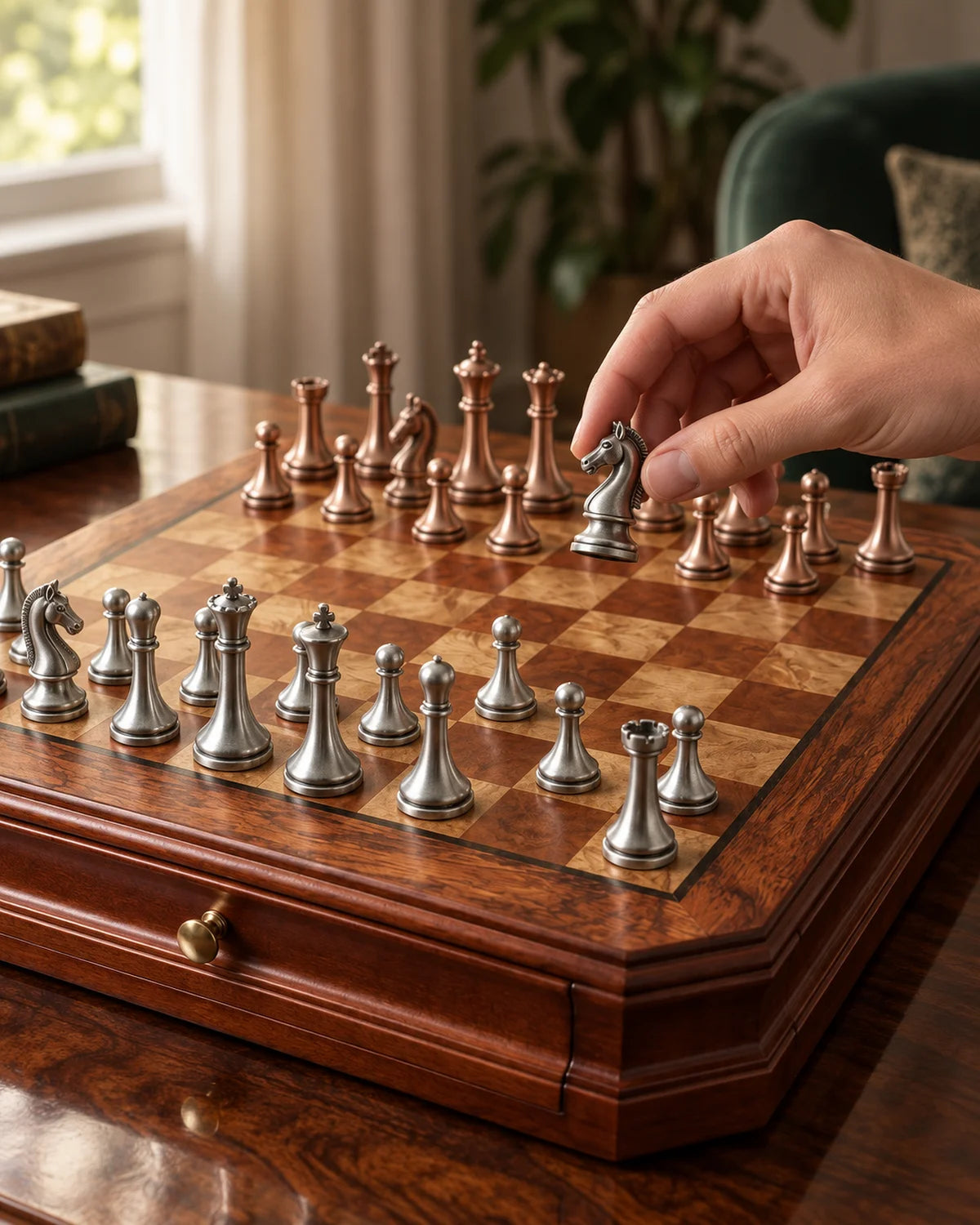 Jeu d’échecs aux finitions cuivrées et argentées — vue 5
