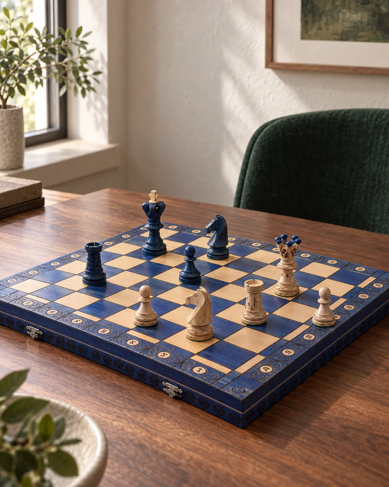 Jeu d’échecs Ambassador bois — mise en situation
