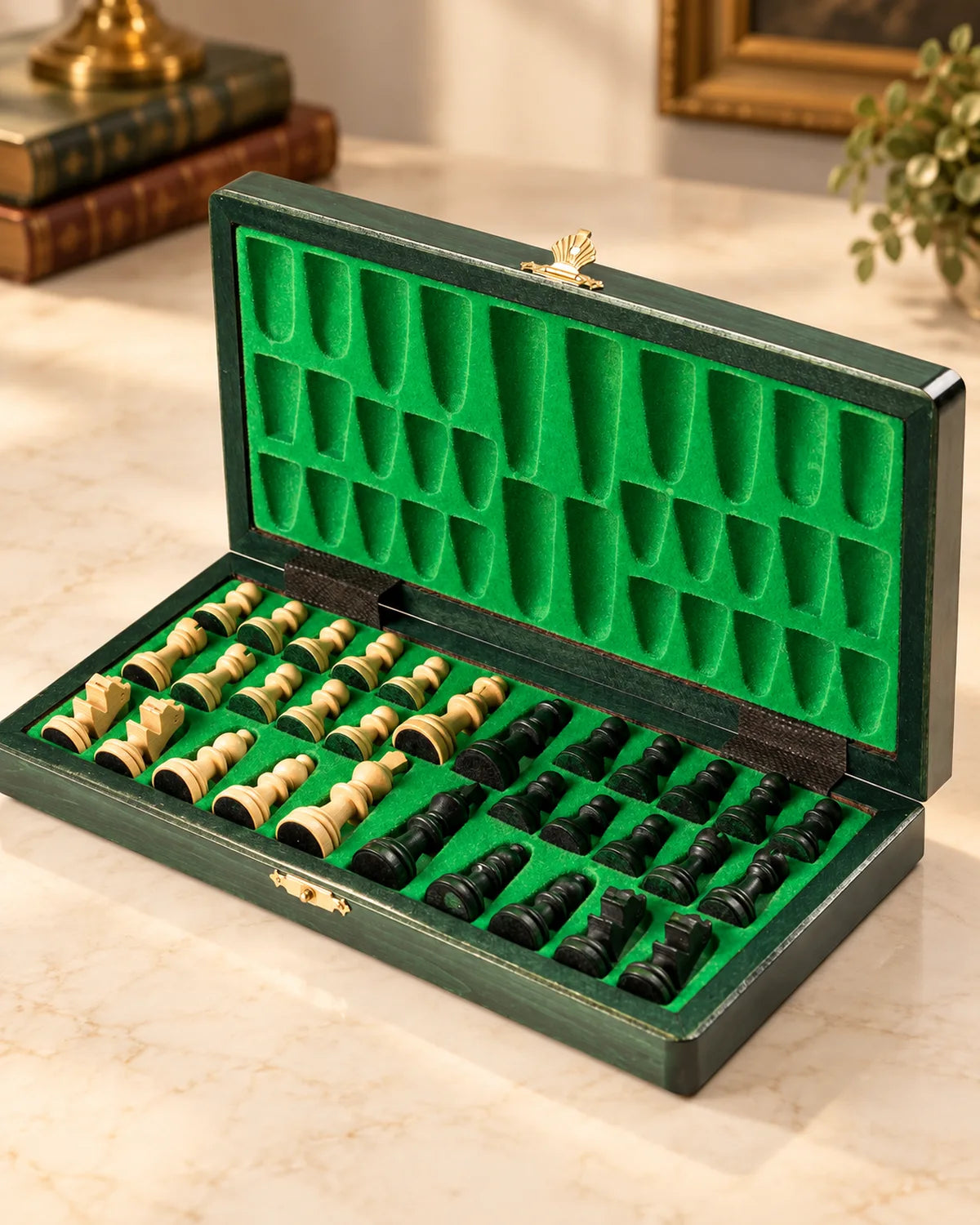 Jeu d’échecs Magnetic bois — rangement des pièces