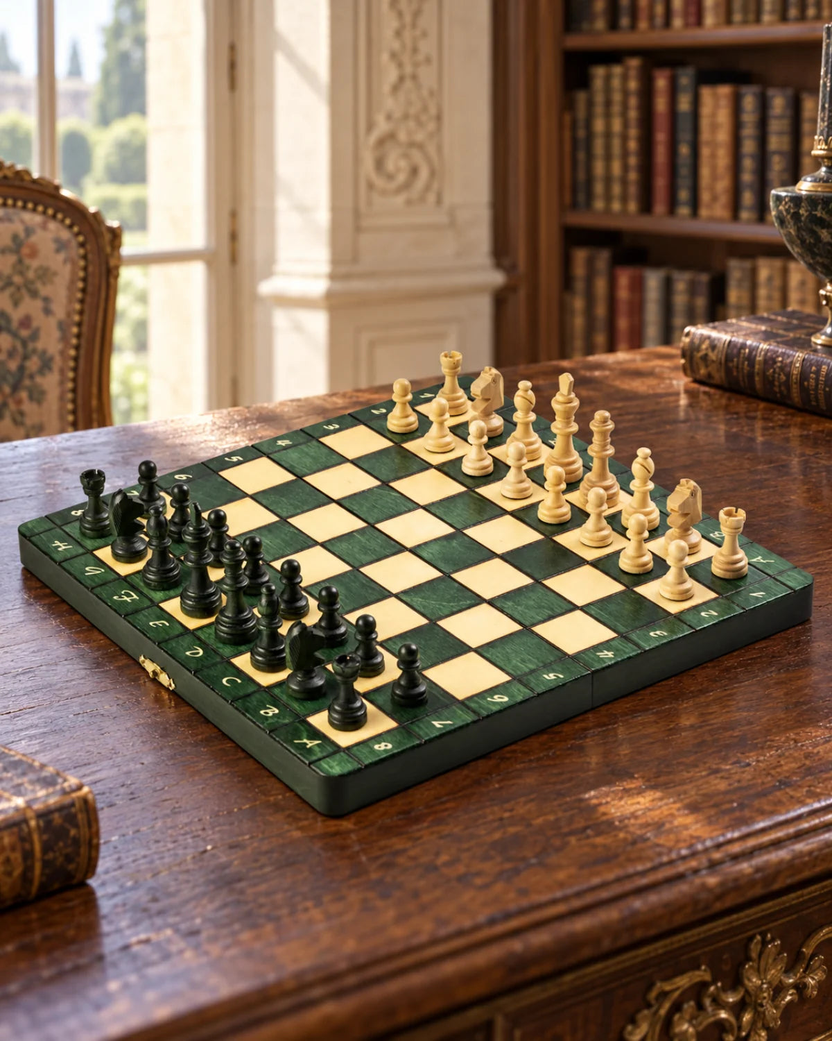 Jeu magnétique vert dans une bibliothèque élégante