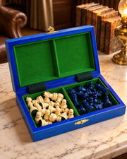 Jeu d’échecs magnétique mini 20 cm bleu — rangement des pièces