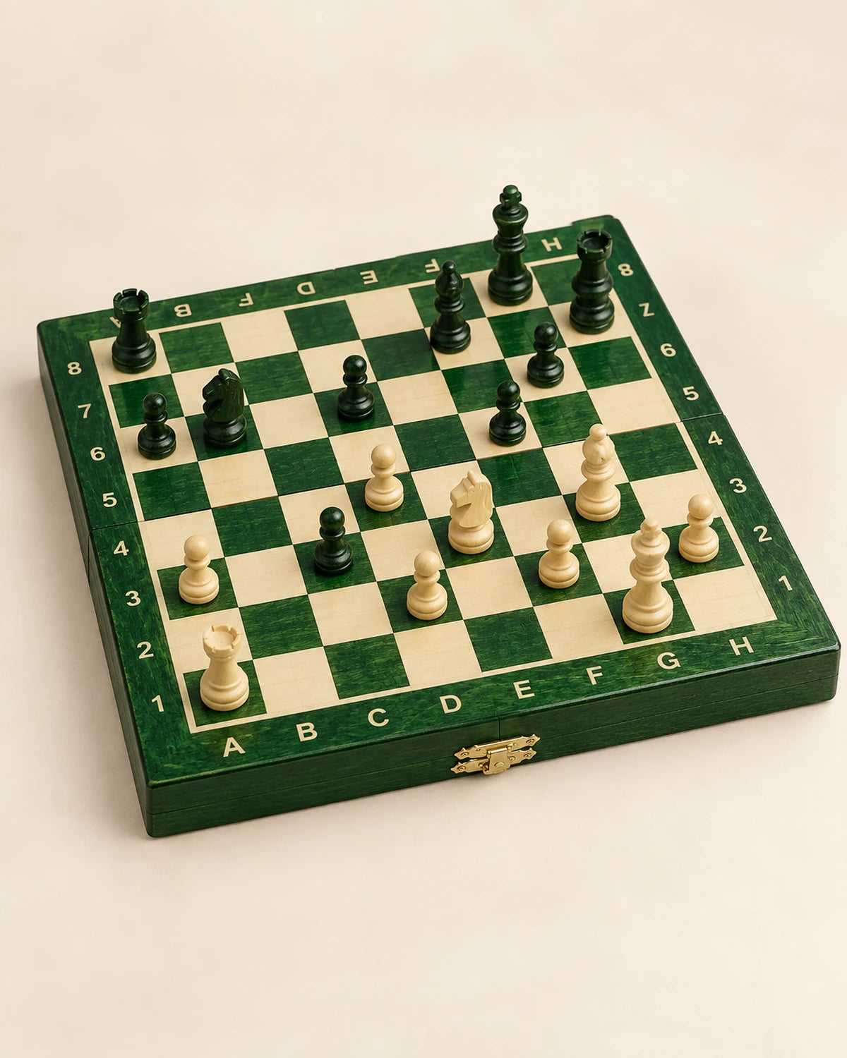 Jeu d’échecs magnétique mini 20 cm vert — vue d’ensemble
