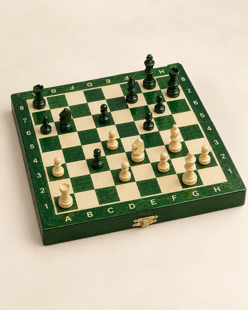 Jeu d’échecs magnétique mini 20 cm vert — vue d’ensemble