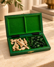 Jeu d’échecs magnétique mini 20 cm vert — rangement des pièces