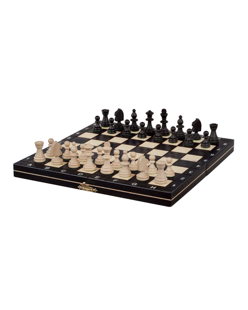 Jeu d’échecs magnétique noir 27 cm — plateau ouvert avec ses pièces, photo fabricant