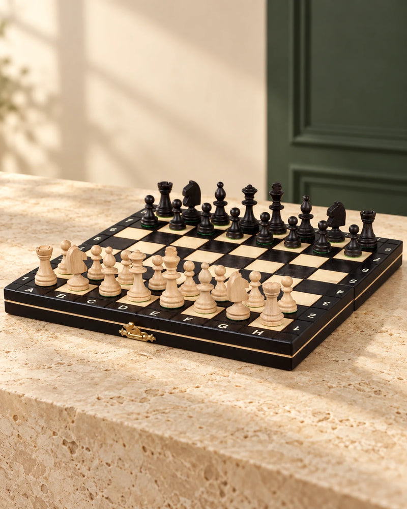 Jeu d’échecs magnétique noir 27 cm — le jeu et ses pièces, ambiance premium